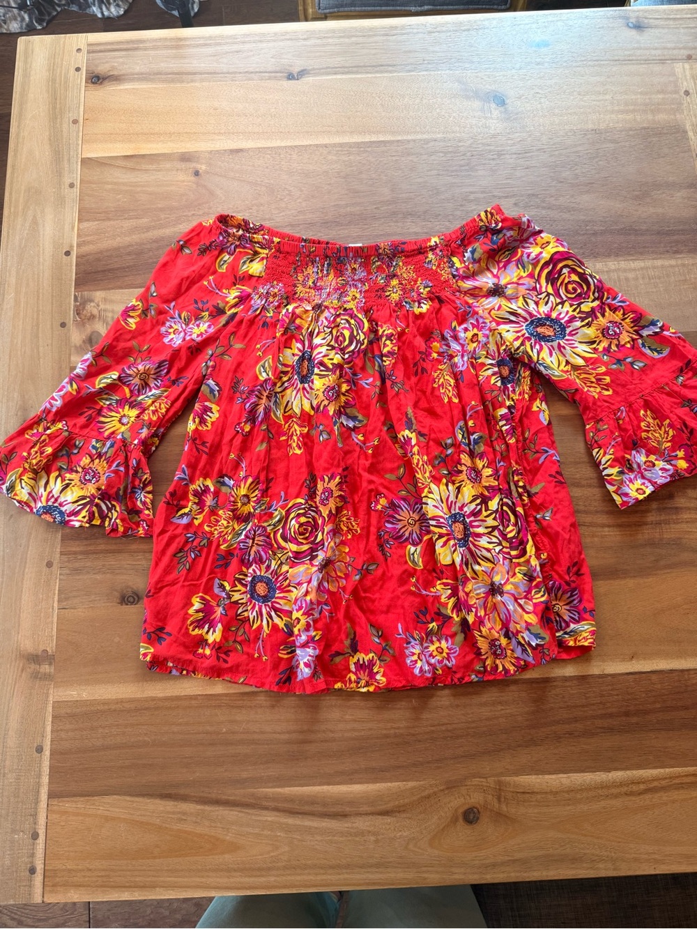 beachlunchlounge Red Floral Off-Shoulder Blouse